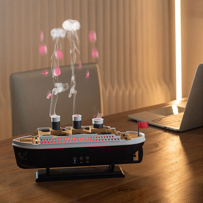 Titanic ship model humidifier (250ml), also an essential oil diffuser with jellyfish smoke ring spray for home aroma.