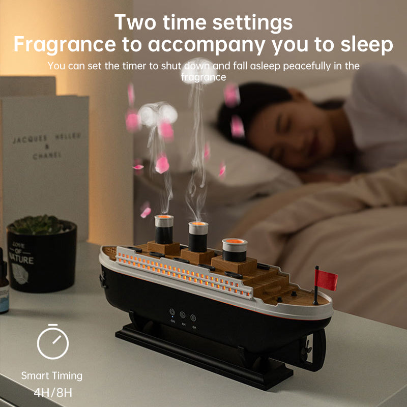 Titanic ship model humidifier (250ml), also an essential oil diffuser with jellyfish smoke ring spray for home aroma.